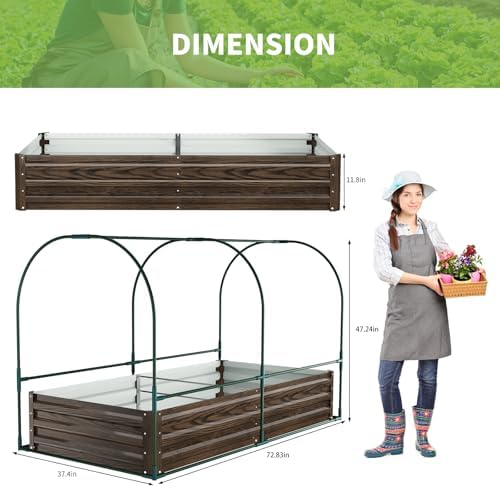 docred galvanized raised garden bed with pvc cover showing dimensions