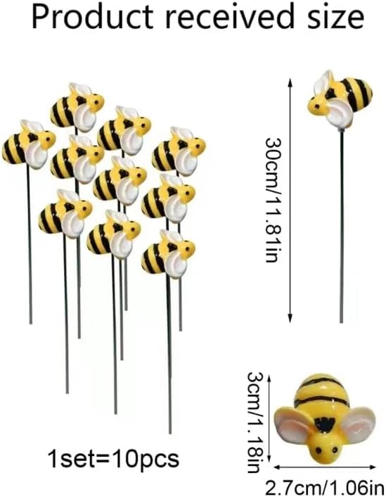 DYJAGYO 10Pcs Bee Garden Stakes Decor, Flower Pot Bed GardenDecorGarden Stakes Decorative, Honey Bee Decor for Yard and Garden, (10Pcs)