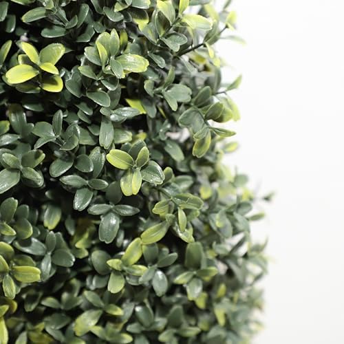 36" artificial boxwood topiary trees with ground spike, close-up detail