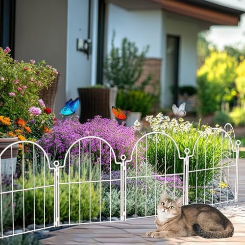 white decorative garden fence, 17in(h) x 10ft(l), with shown in use