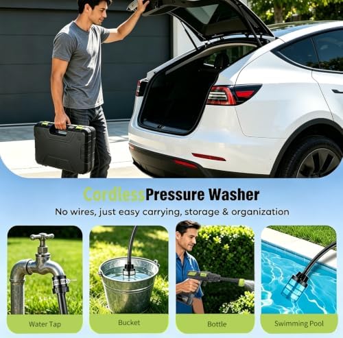 cordless pressure washer, 1000 psi portable handheld power, package contents