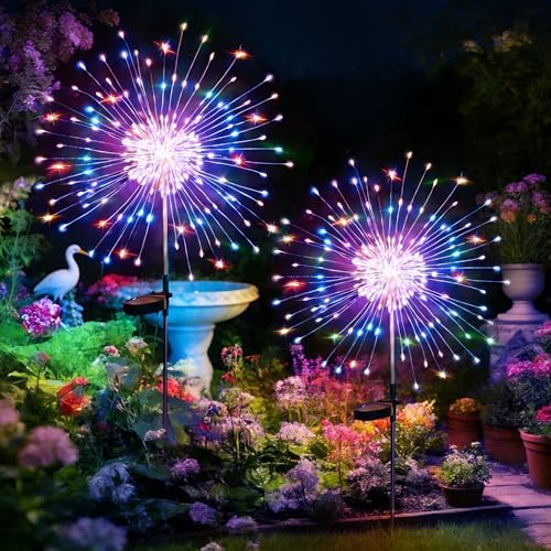 hpufkot solar garden lights outdoor,waterproof garden, 2pc 200 shown in use