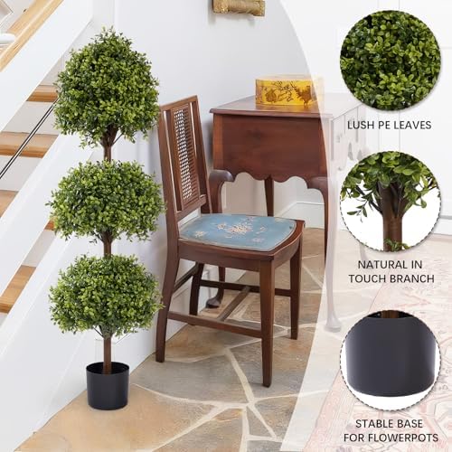 the bloom times 55" tall artificial boxwood triple showing dimensions