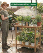 hips outdoor potting table bench with 3-tier storage on a desk or shelf