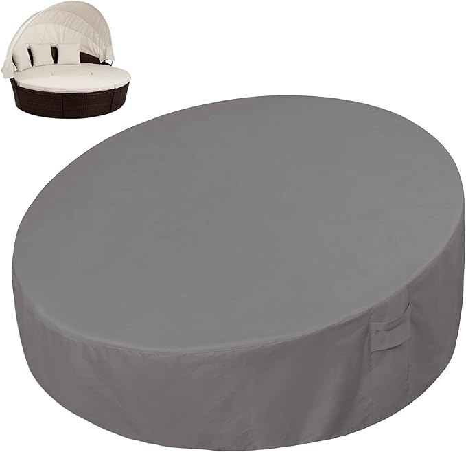 Easy-Going Heavy Duty 600D Outdoor Daybed Cover 75 Inch UV Resistant Patio Round Sofa Cover Waterproof Outdoor Canopy Daybed Sofa Cover with Air Vent 75" Dia x 35"/18" H, Grey