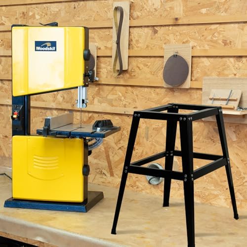 woodskil 10-inch benchtop bandsaw with stand, 3.4a dual-speed, front angle view