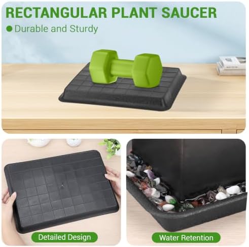 GREANER 3 Packs Plant Saucers Rectangular, 15x11x1.2 Inch Heavy Plastic Plant Saucer Drip Tray, Flower Pot Tray for Indoors Outdoor Plant Pots, Thick Drip Tray for Garden Potted Water Drips and Soil
