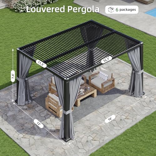 aoxun louvered pergola 12' x16' full-aluminum outdoor gazebo, view 9