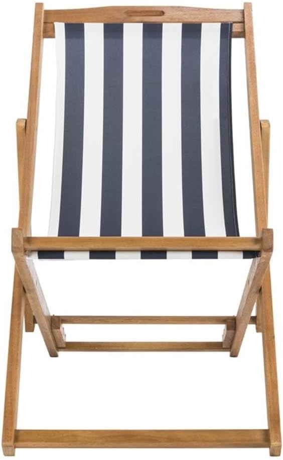 SAFAVIEH Outdoor - Loren Folding Sling Chair Set of 2 - Natural & Navy Stripe - Solid Wood Frame - Portable Bistro Design - Ideal for Patio, Poolside, Backyard, 24" W x 43" D x 25" H (PAT7040A-SET2)