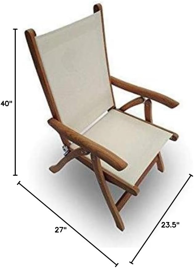 Royal Teak Collection FLBL Florida Teak Sling Chair, Reclining Outdoor Arm Chair, Adjustable Patio Chairs, Wooden Folding Chairs for Garden, Deck and Poolside Seating, Outdoor Furniture, White | Adjustable Reclining Patio Chairs with Black Sling, Teak