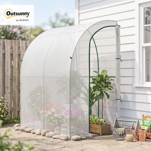 outsunny 5' x 4' x 7' outdoor lean shown in use