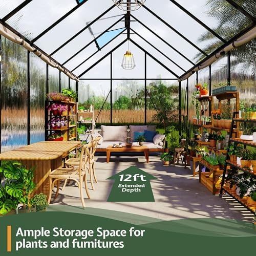 jocisland 6x12 ft walk-in polycarbonate greenhouse with 2, side view