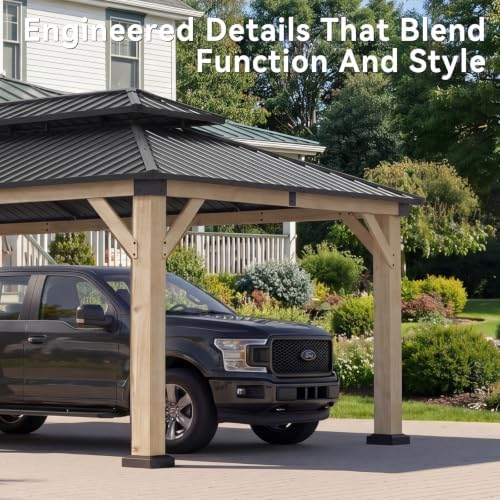 aoxun 12x20 ft heavy duty cedar wood carport, front angle view