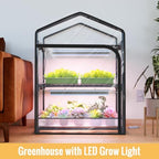 indoor greenhouse with grow light, 2-tier plant stand, close-up detail