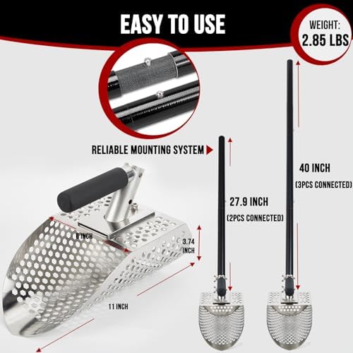 sand scoop for metal detecting, metal detector scoop shown in use