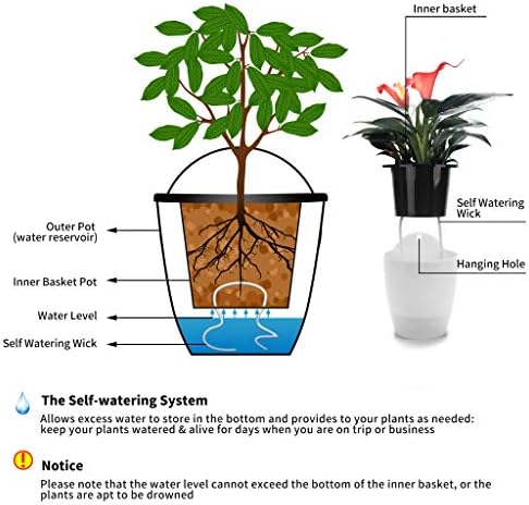 white hanging planter pots self watering vertical garden, front angle view