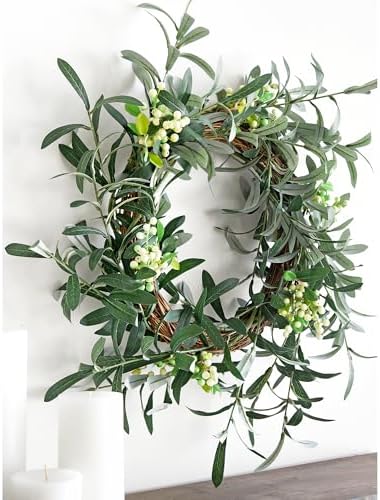 fiveseasonstuff artificial olive branches, 6 gray-green 30 inch on a desk or shelf