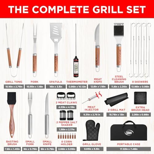 kaluns 35pc bbq grill tools set – heavy, close-up detail