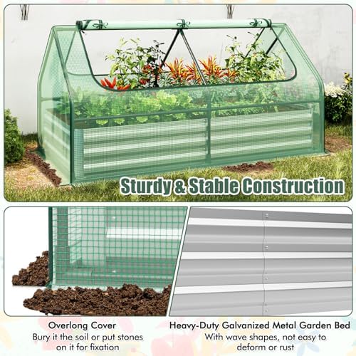 giantex galvanized steel raised garden bed with mini showing dimensions