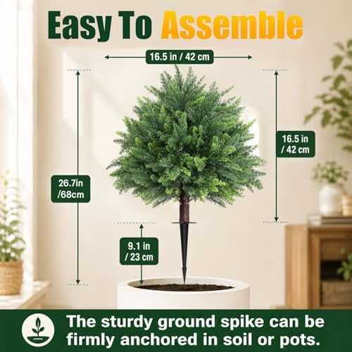 28'' artificial cedar topiary ball trees, 2 set shown in use