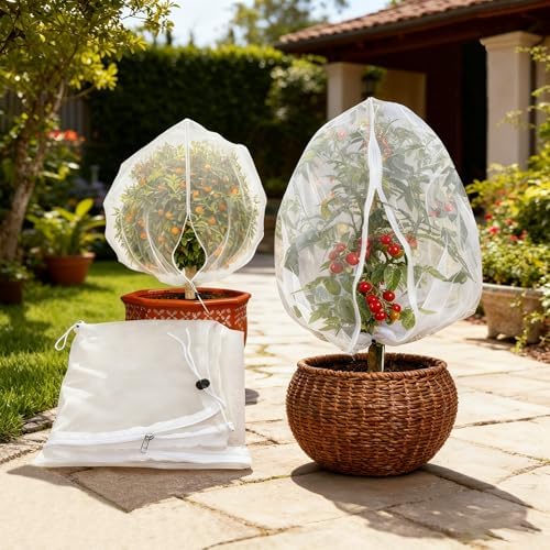 drawstring & zipper fruit tree netting cover shown in use