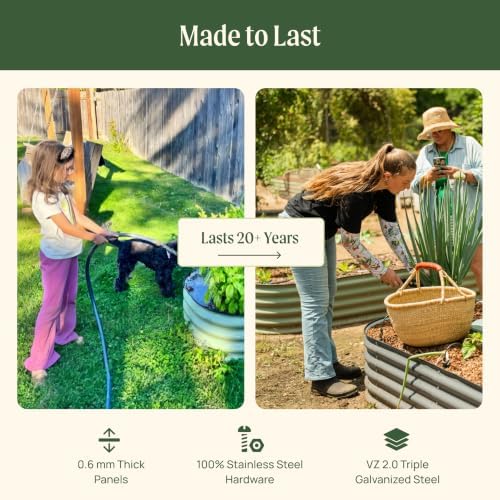 vego garden raised garden bed kit, 17" tall showing dimensions