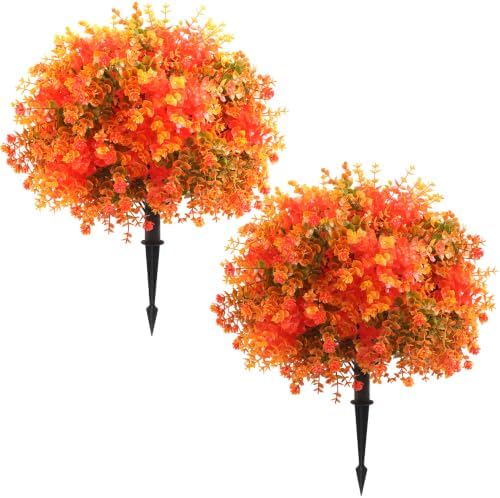 27.5" artificial topiary ball trees w/stake for fall, view 9