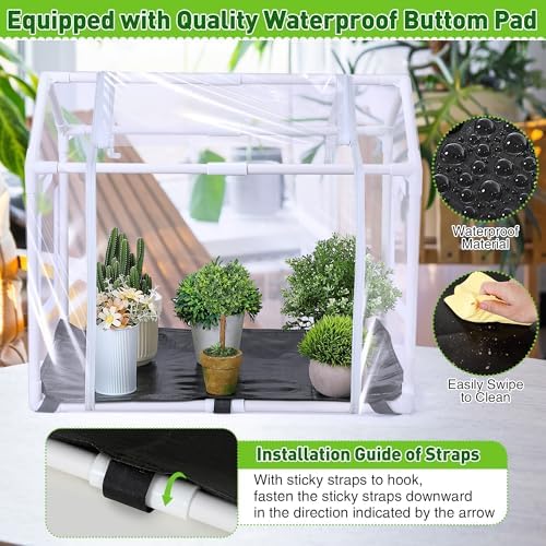 mini greenhouse with potting mat for indoor plant showing dimensions