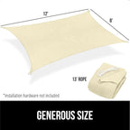 GORILLA GRIP Heavy Duty Sun Shade, UV Protection Fade Tear and Rust Resistant Rectangle Sunshade Canopy, Curved Edges Blocks Sunlight, Breathable Sail, Outdoor Patio, Lawn Garden, 8x12 FT Butter Cream