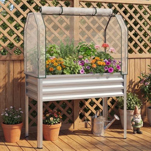 giantex raised garden bed with legs & greenhouse, front angle view