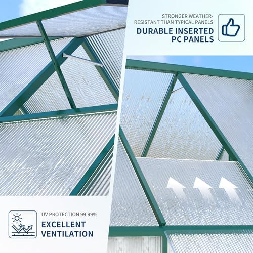 8'x12' aluminum-framed polycarbonate greenhouse, heavy duty green house showing dimensions
