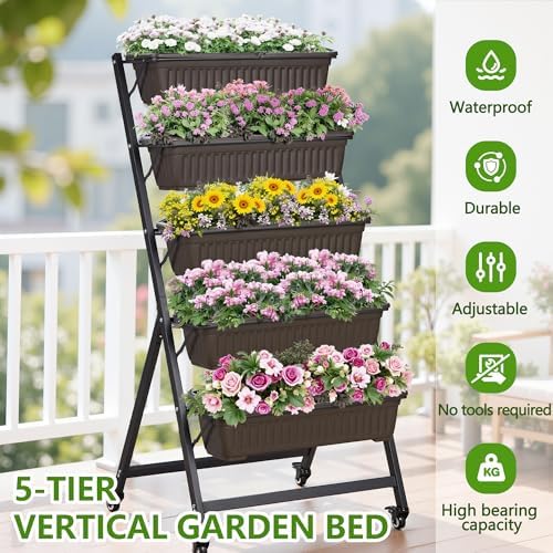 vecelo 5-tier vertical garden bed, freestanding elevated raised shown in use