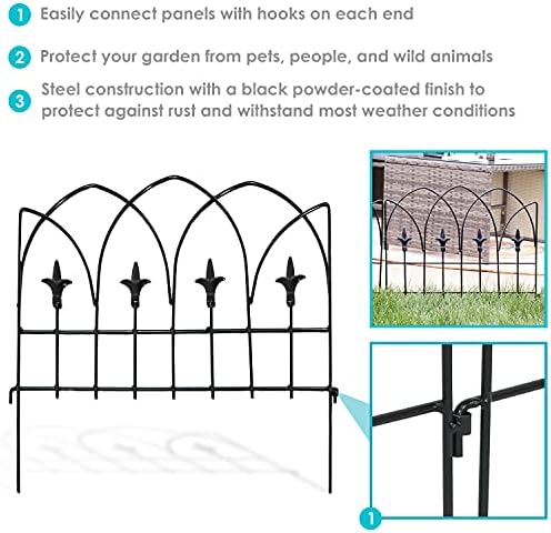 sunnydaze no dig decorative garden fence border, 5 shown in use