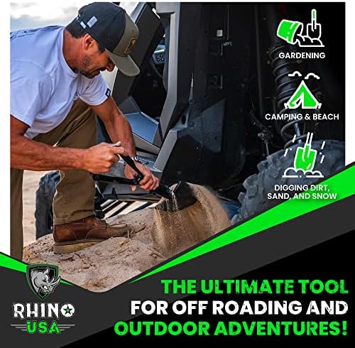 rhino usa folding survival shovel with pick, front angle view