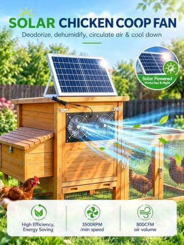 16" solar powered fan with battery & timer,chicken, side view