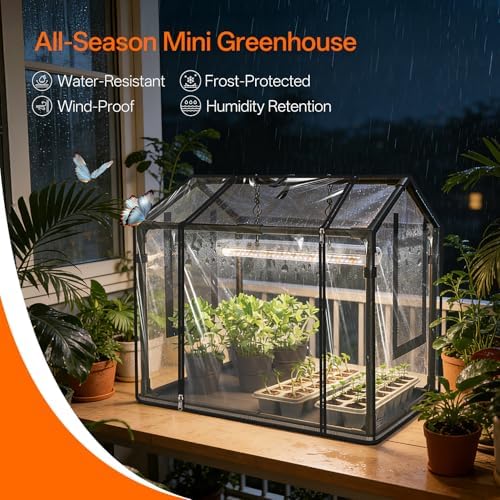 bstrip mini indoor greenhouse with grow light, tabletop shown in use