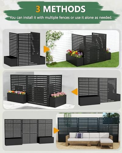 foowin air conditioner fence, 3 panels metal privacy, front angle view