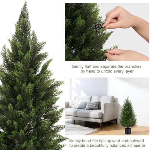 vivatrees 3ft artificial topiary cedar trees, uv-resistant faux, side view