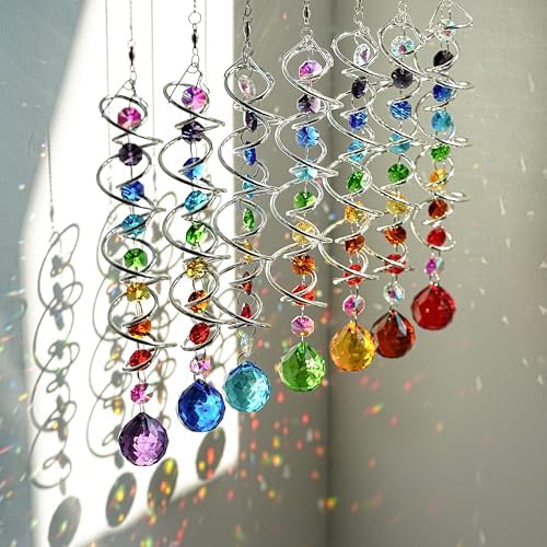 crystal gazing ball spiral wind spinner suncatcher garden on a desk or shelf