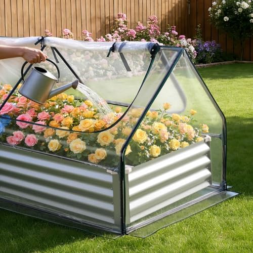 vevor 6x3x1ft metal raised garden bed with greenhouse, front angle view