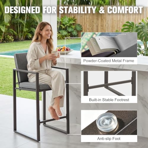outdoor bar stools set of 2, 27" metal, side view