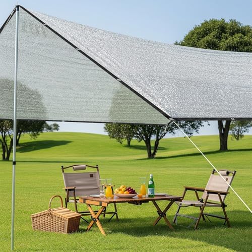 sunny guard 99% aluminum sun shade cloth, 8x8ft, front angle view