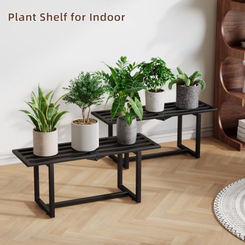 plant stand, foldable metal shelf, indoor outdoor,black shown in use