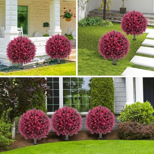 set of 2 artificial red eucalyptus topiary ball on a desk or shelf
