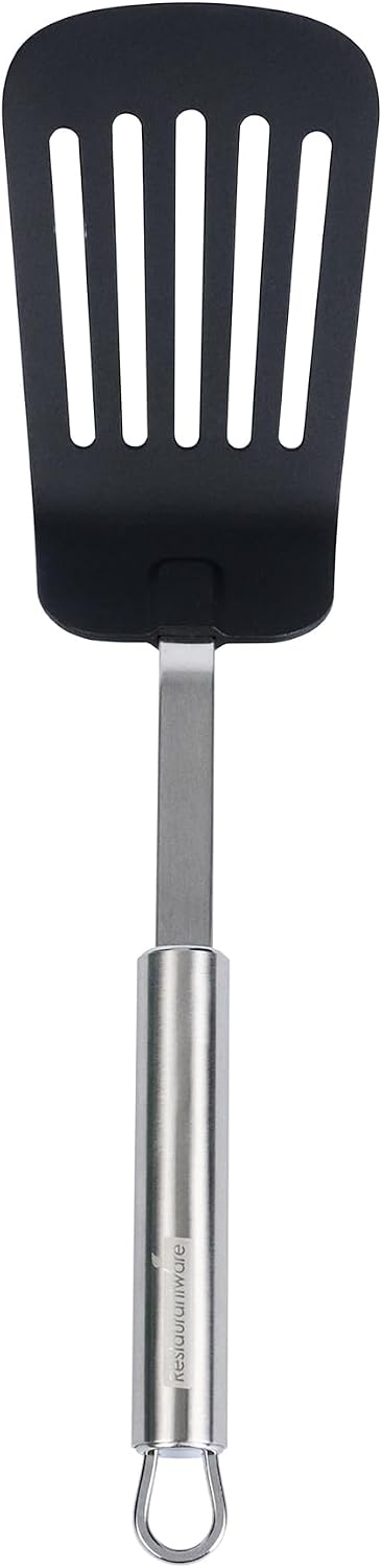 Restaurantware Nylon Slotted Turner - 6 Pack - German Standard Large Kitchen Spatula with Stainless Steel Handle, Non-Stick Safe, Dishwasher Safe - Heat-Resistant Slotted Spatula for Eggs, Fish