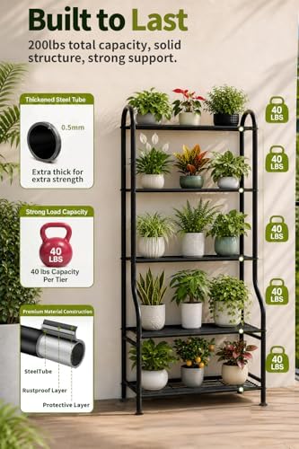 5-tier metal plant stand - heavy duty indoor, close-up detail
