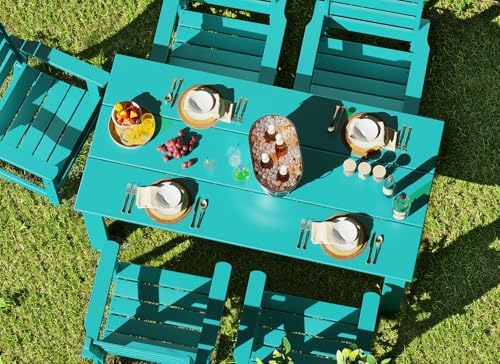 greenvines hdpe outdoor dining table w/umbrella hole for showing dimensions