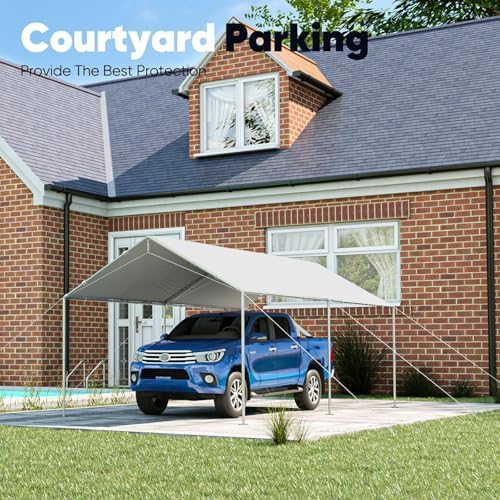 quictent 10x20 ft heavy duty car canopy galvanized, front angle view