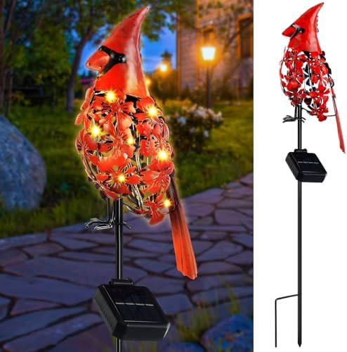 1 Pcs Cardinal Gift Decor Cardinal Solar Lights for Outside Garden Stake Metal Red Bird Solar Lights Gift Outdoor Stake Grave Patio Yard Lawn Porch Cemetery Decoration for Mom Grandma Women