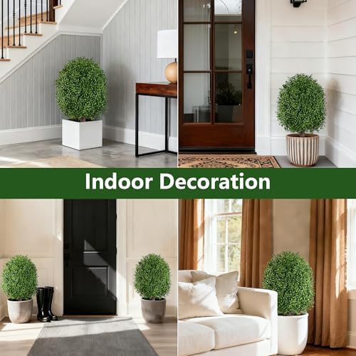 inspring 24" artificial boxwood topiary trees outdoor fake on a desk or shelf